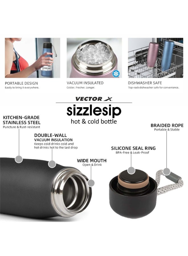 Vector X Stainless Steel Vacuum Insulated Sizzle Sip Bottle (Black, 750 ml) - Image 1